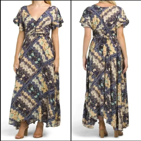 Abel the Label Anthropologie “Ghandi” Maxi Floral Flutter Sleeve Dress Size M - Picture 1 of 8